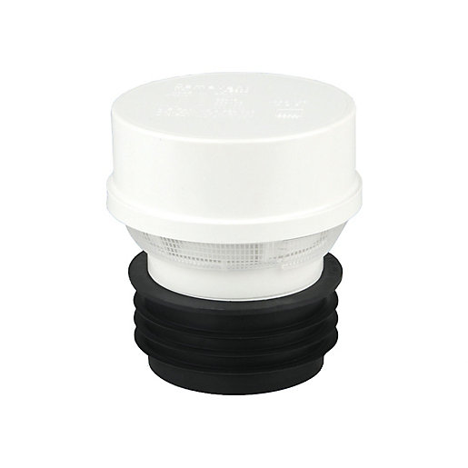 White OsmaSoil 4S304W Osmavent Air Admittance Valve with a diameter of 82-110mm, featuring a smooth top and a black rubber base for secure fitting.