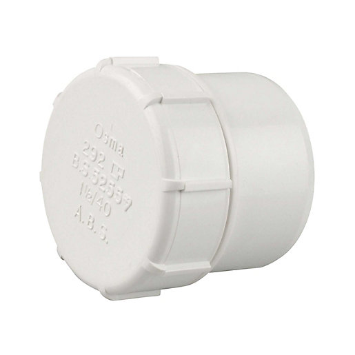 White 40mm push-fit access plug made of durable ABS plastic, featuring a textured surface and a secure locking mechanism for easy installation.