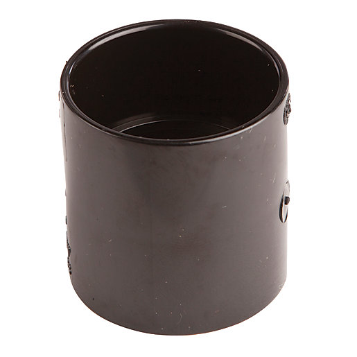 Black double socket connector with a 40mm diameter, made of durable plastic, featuring smooth inner surfaces and external ridges for secure fittings.