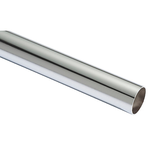 Shiny chrome tube measuring 35mm in diameter and 3m in length, featuring a smooth surface and cylindrical shape, ideal for plumbing or construction use.