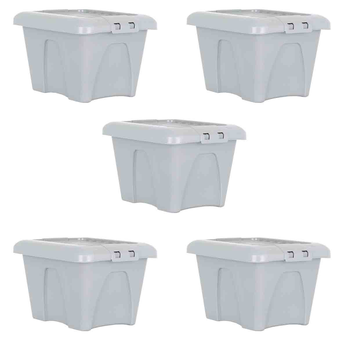 Soft grey, upcycled storage box with lid, featuring a square shape and sturdy design, measuring 235mm x 275mm x 390mm, ideal for home organization.