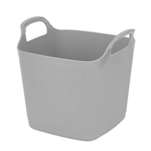 Grey 8-litre square tub made of flexible plastic, featuring graduated measurements on the side and ergonomic handles for easy carrying.
