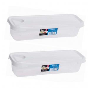 Clear white food box with a matching lid, 1.2 litre capacity, featuring a sleek design and a label on the side indicating the brand Wham and product details.