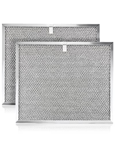 Two mesh aluminum grease filters with silver frames, measuring 11-3/4" x 14-1/4" x 3/8", designed for B-roan QS1 and N-utone WS1 QS2 range hoods.