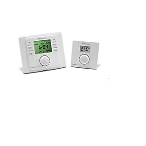 Worcester Green Star Comforti 1 features a white digital thermostat with a large display, time settings, and a separate small control unit for temperature adjustments.