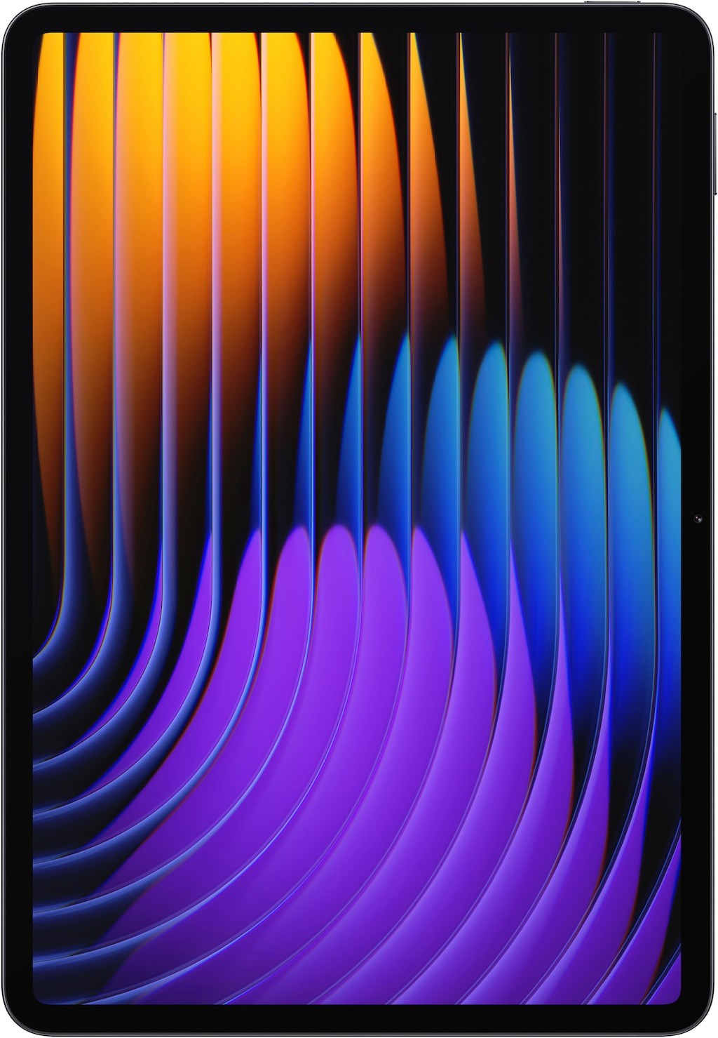 Xiaomi Pad 7 Pro features a sleek design with a vibrant display showcasing a gradient of orange, purple, and blue waves, highlighting its 11.2" screen and premium build.