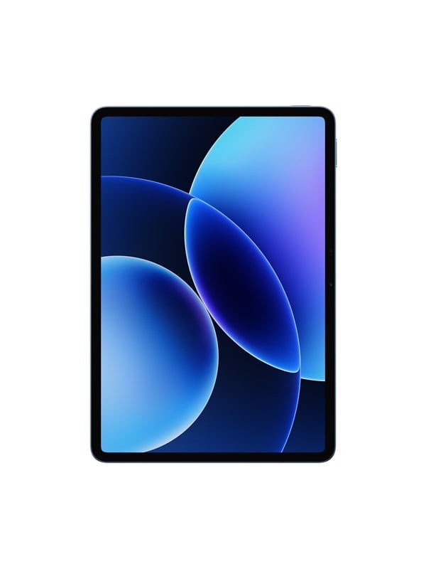 Xiaomi Pad 8 in blue, featuring a sleek design with a vibrant display showcasing abstract blue and purple circles, highlighting its modern aesthetic and high-resolution screen.
