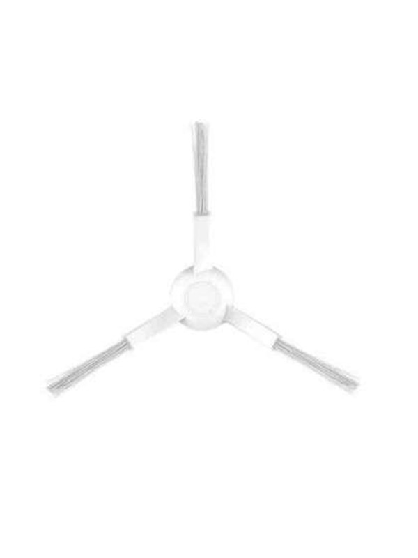 White Xiaomi robot vacuum side brush with three flexible bristles extending from a central circular hub, designed for efficient cleaning in corners and edges.