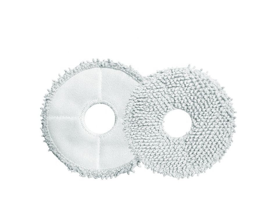 Two round mop pads for the Xiaomi Robot Vacuum X10+, one with a smooth surface and the other featuring textured, fluffy material, both in a light gray color.