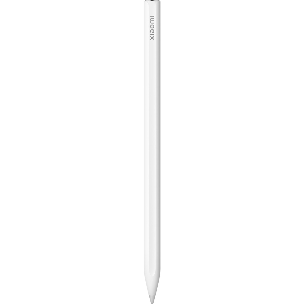 Sleek, white stylus with a tapered tip, featuring a minimalist design and subtle Xiaomi branding near the top.
