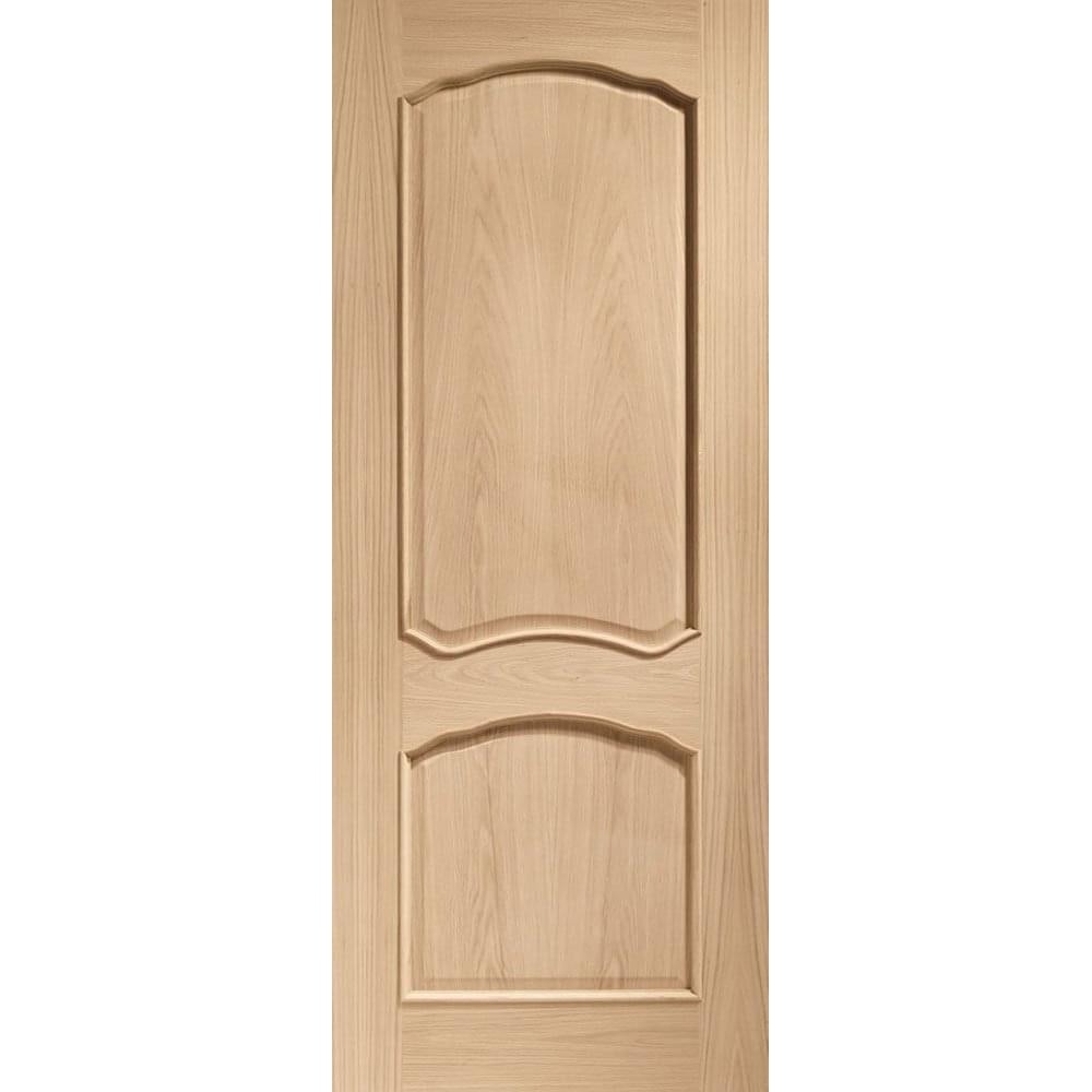 Unfinished internal oak door featuring two raised panels with a natural wood grain finish, measuring 1981 x 762 x 35mm, designed by Louis from XL Joinery.