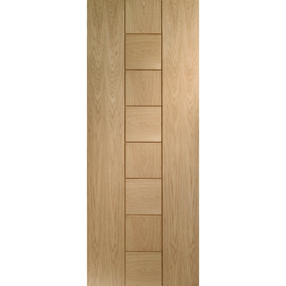 Unfinished internal oak door featuring a smooth surface with eight rectangular panels, measuring 1981 x 762 x 35mm, from XL Joinery's Messina range.