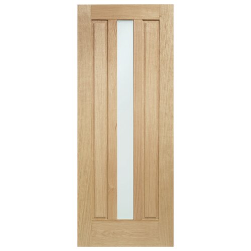 Xl Padova oak door featuring a double glazed obscure panel, with a natural wood finish and vertical grooves, measuring 1981 x 838 x 44mm.