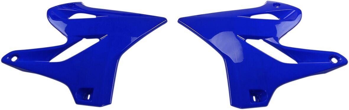 Reflex blue UFO radiator scoops designed for Yamaha YZ125 models from 2015 to 2021, featuring a sleek, aerodynamic shape and glossy plastic finish.
