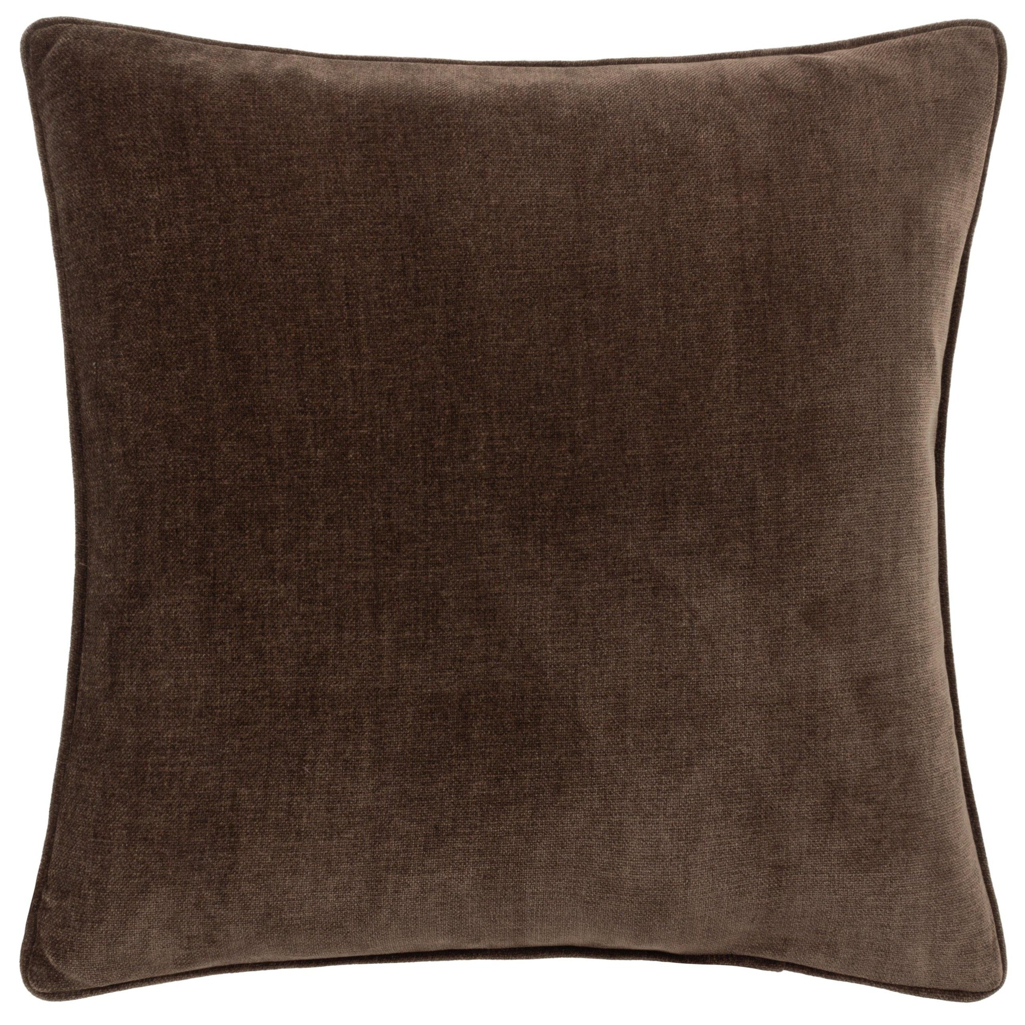 Brown chenille cushion with a soft texture and piped edges, perfect for adding comfort and style to any space.