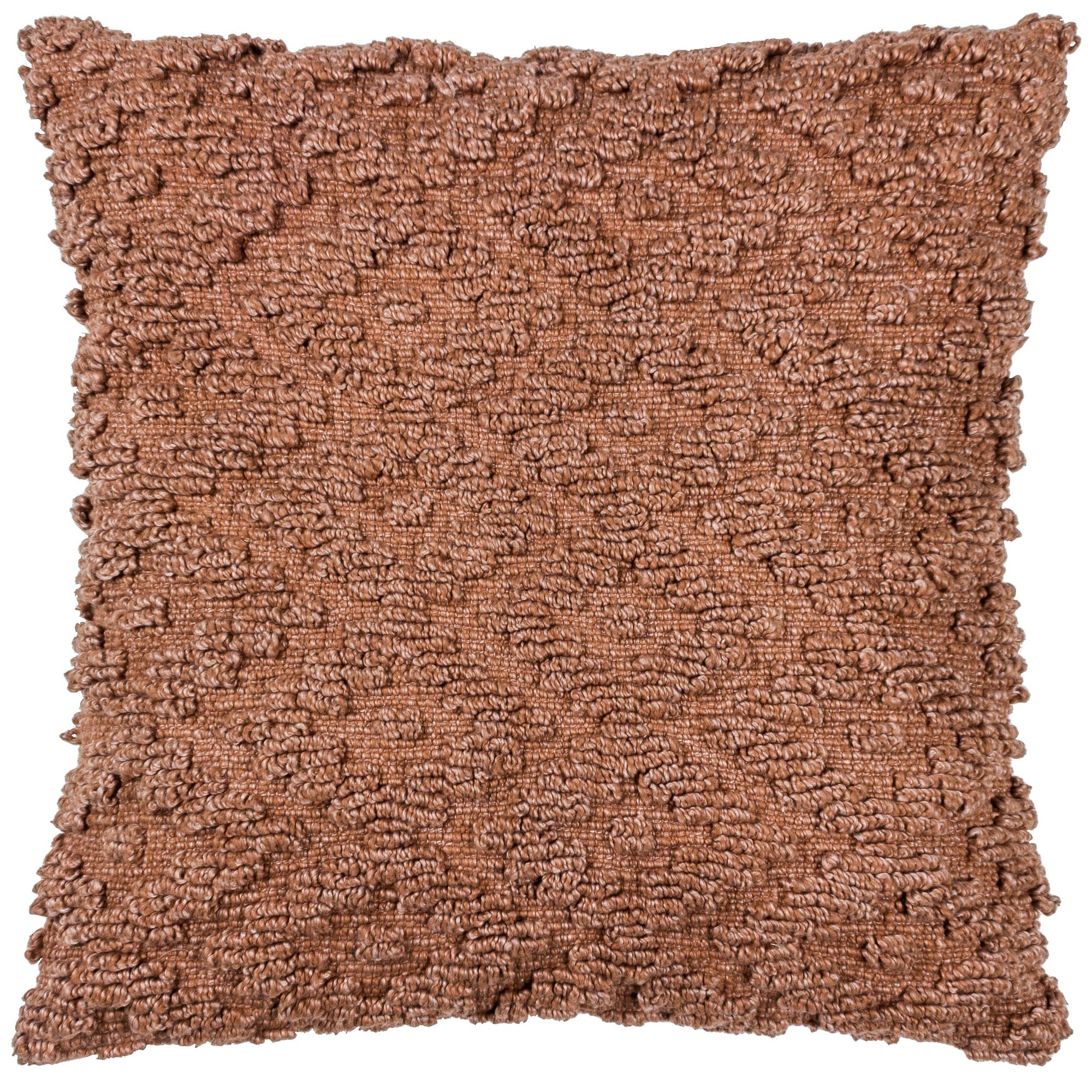 Chunky textured cushion in brown polycotton, measuring 50 cm x 50 cm, featuring a plush, tactile surface with a distinctive pattern.
