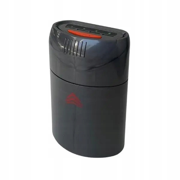 Yard Force 12V/4.0Ah battery in a sleek black casing with a red accent, featuring ventilation slots and a compact design for easy handling and storage.