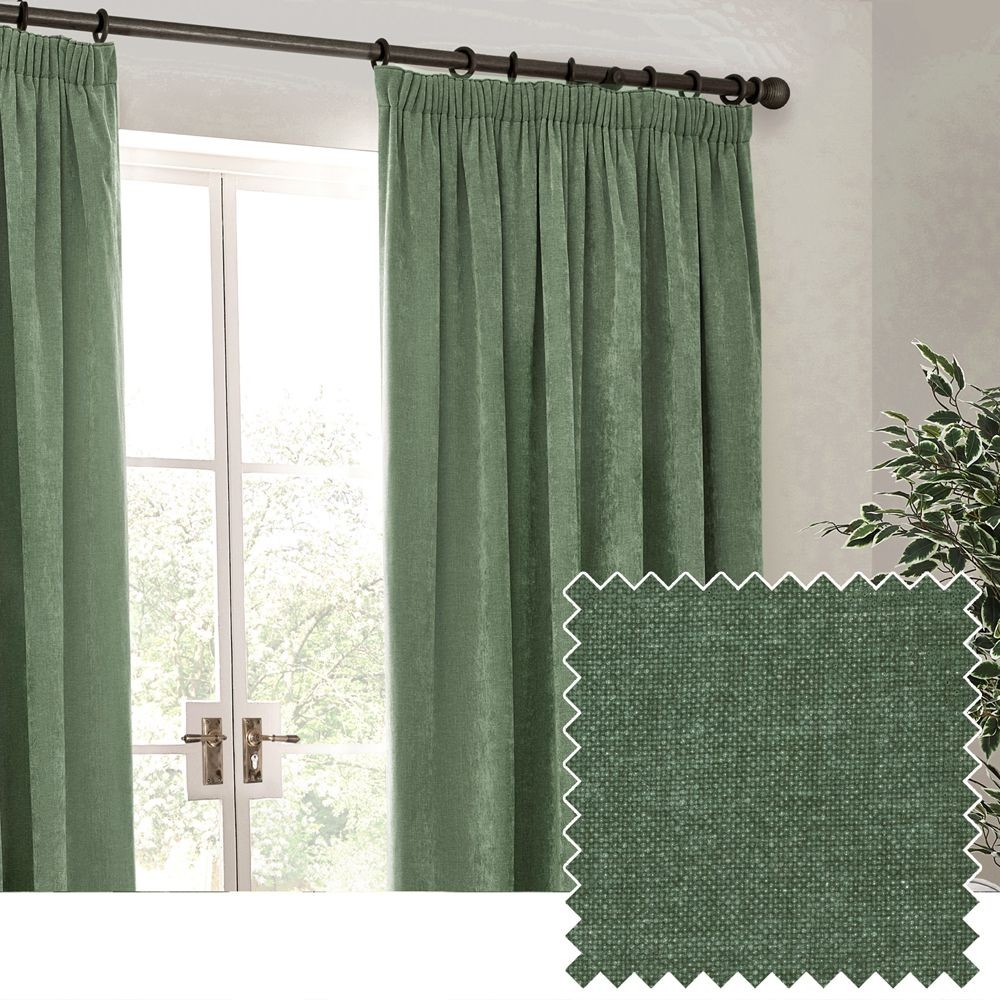 Yard Green Heavy Chenille Velvet Pencil Pleat Curtains 229 x 183cm - image 2