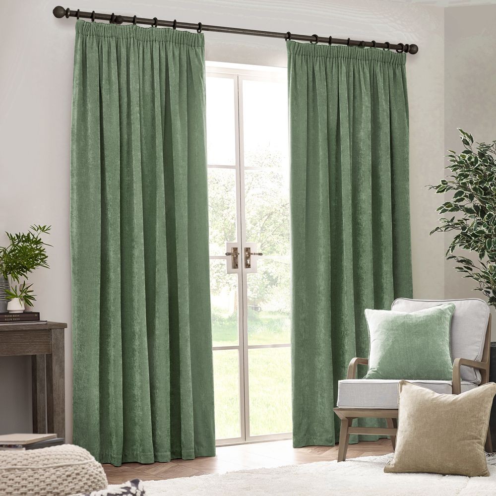 Yard Green Heavy Chenille Velvet Pencil Pleat Curtains 229 x 183cm - image 3