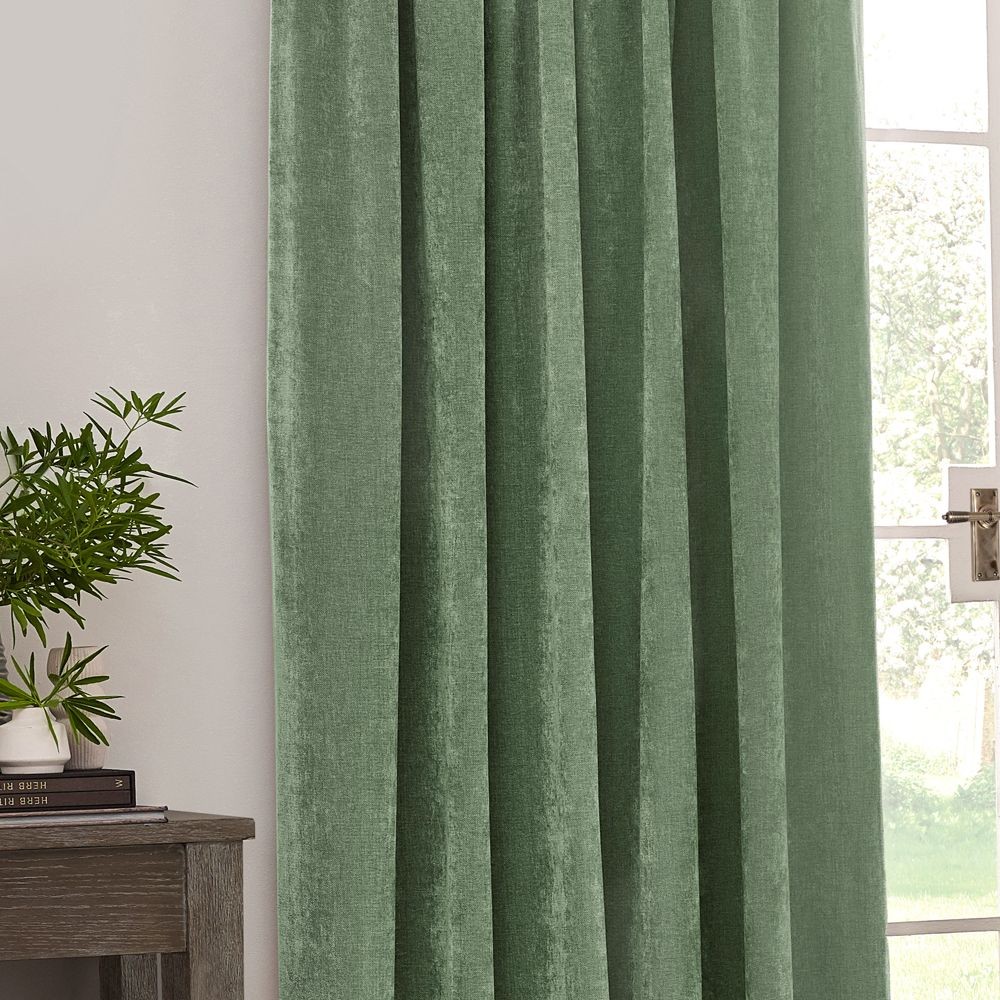 Yard Green Heavy Chenille Velvet Pencil Pleat Curtains 229 x 183cm - image 4