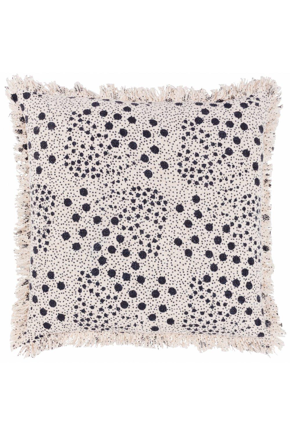 Woven blue cotton cushion featuring a dotted pattern with fringe edges, offering a stylish accent for home decor.