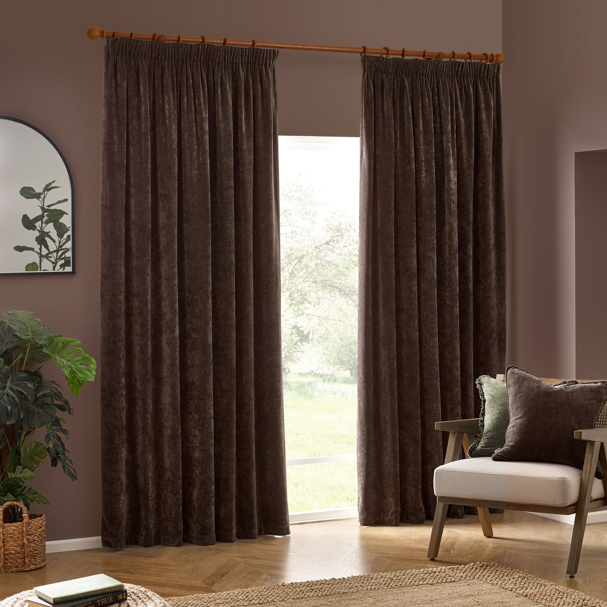 Yard Heavy Chenille Velvet Brown Pencil Pleat Curtains 229 x 183cm - image 3