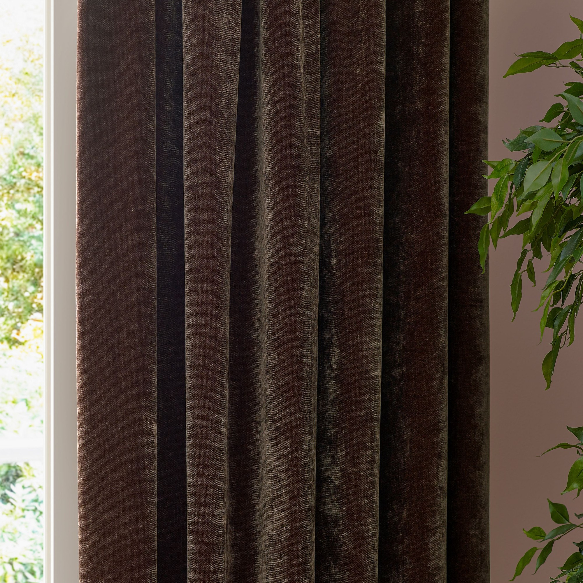 Yard Heavy Chenille Velvet Brown Pencil Pleat Curtains 229 x 229cm - image 4