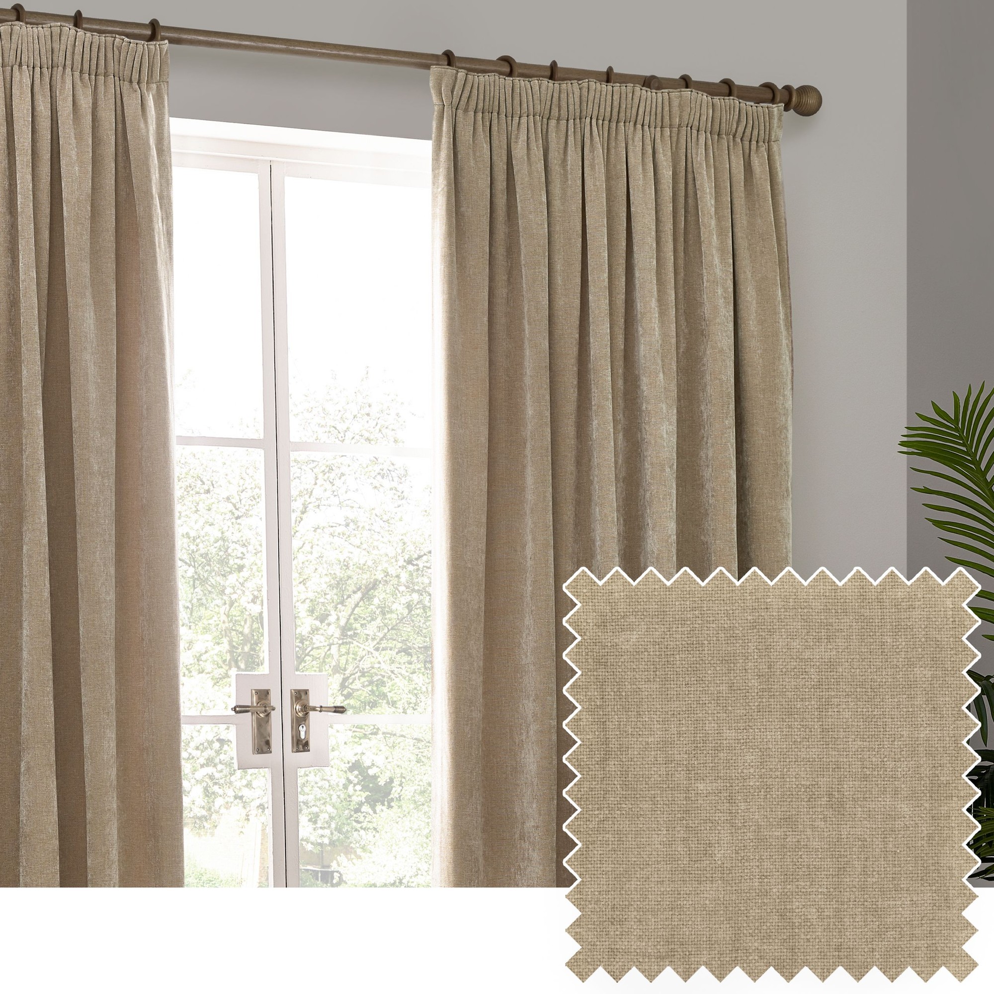Yard Heavy Chenille Velvet Natural Pencil Pleat Curtains 229 x 229cm - image 2