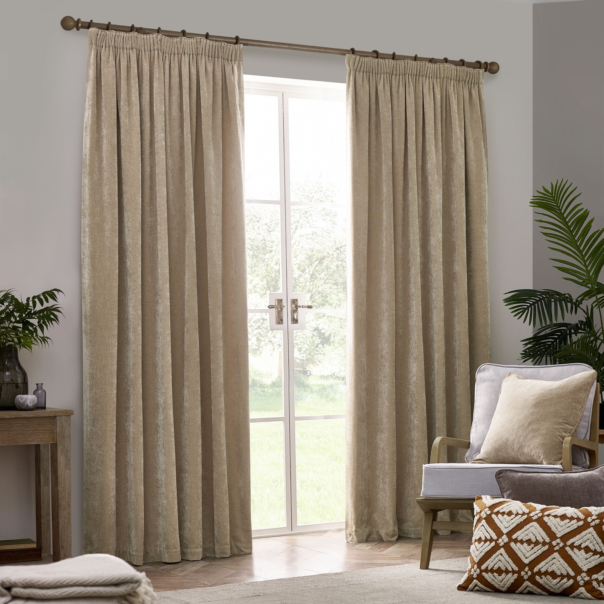 Yard Heavy Chenille Velvet Natural Pencil Pleat Curtains 229 x 229cm - image 3
