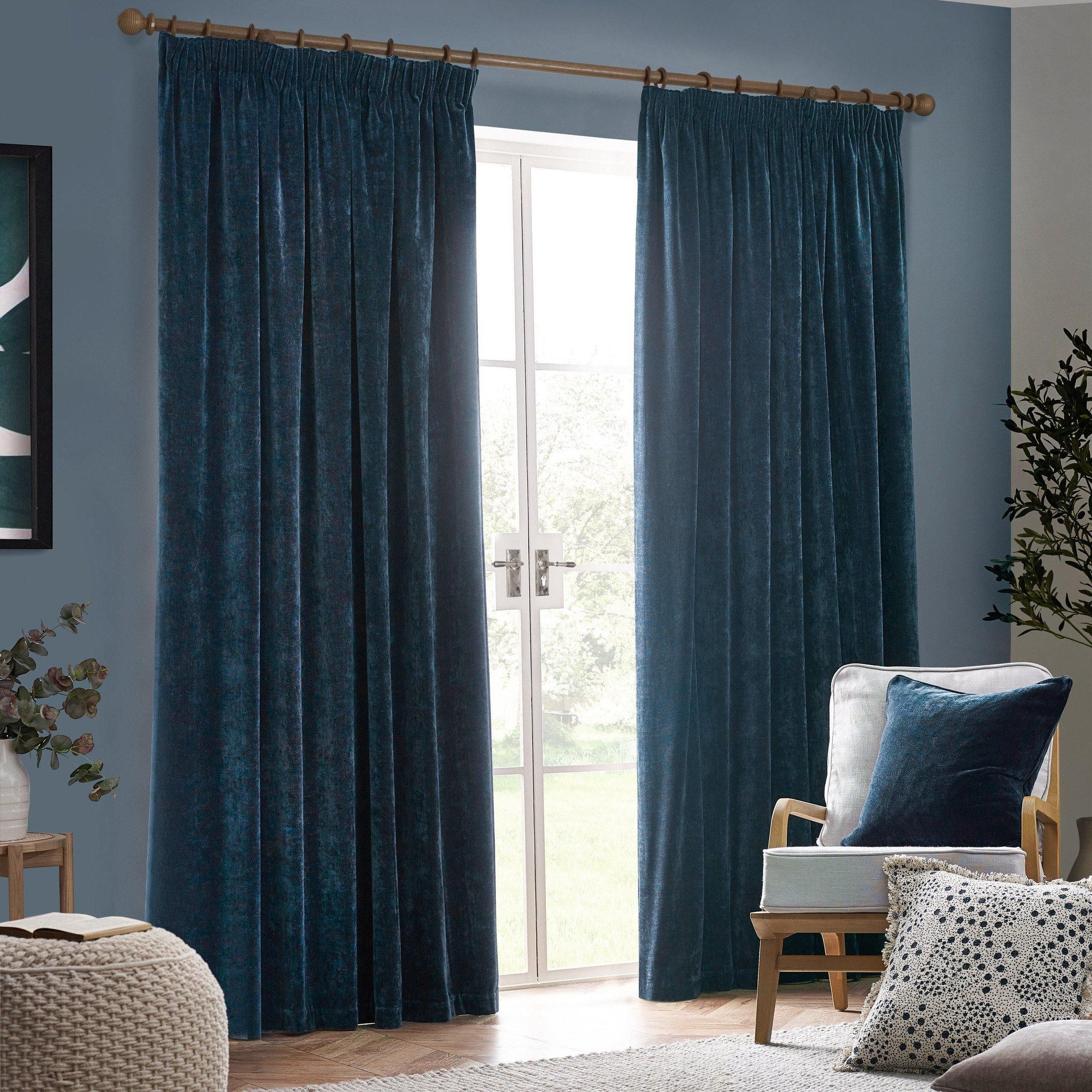 Yard Heavy Chenille Velvet Navy Pencil Pleat Curtains 229 x 137cm - image 3