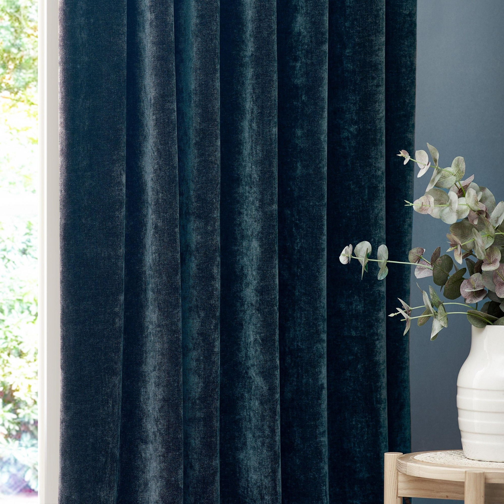 Yard Heavy Chenille Velvet Navy Pencil Pleat Curtains 229 x 137cm - image 4