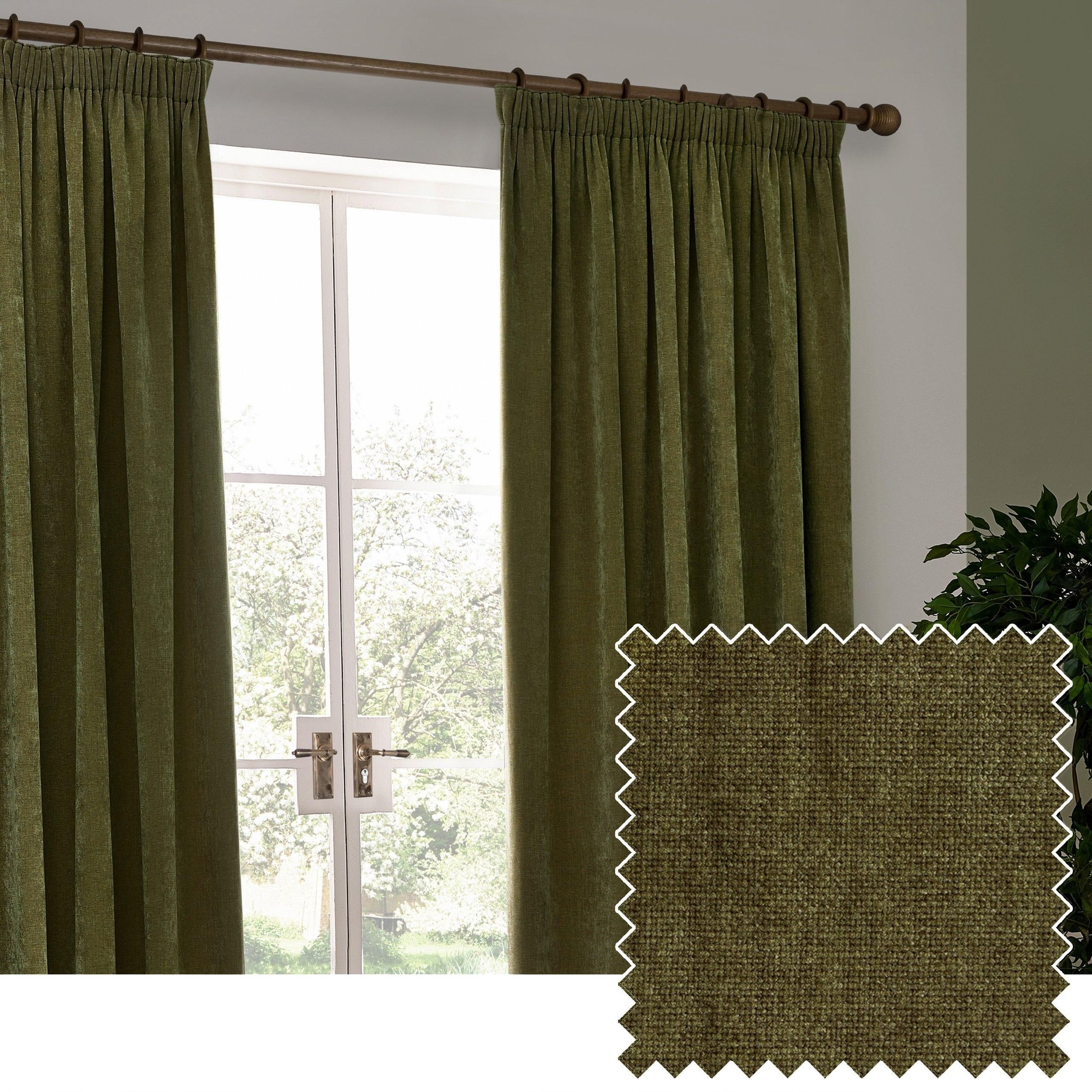 Yard Heavy Chenille Velvet Olive Pencil Pleat Curtains 229 x 137cm - image 2