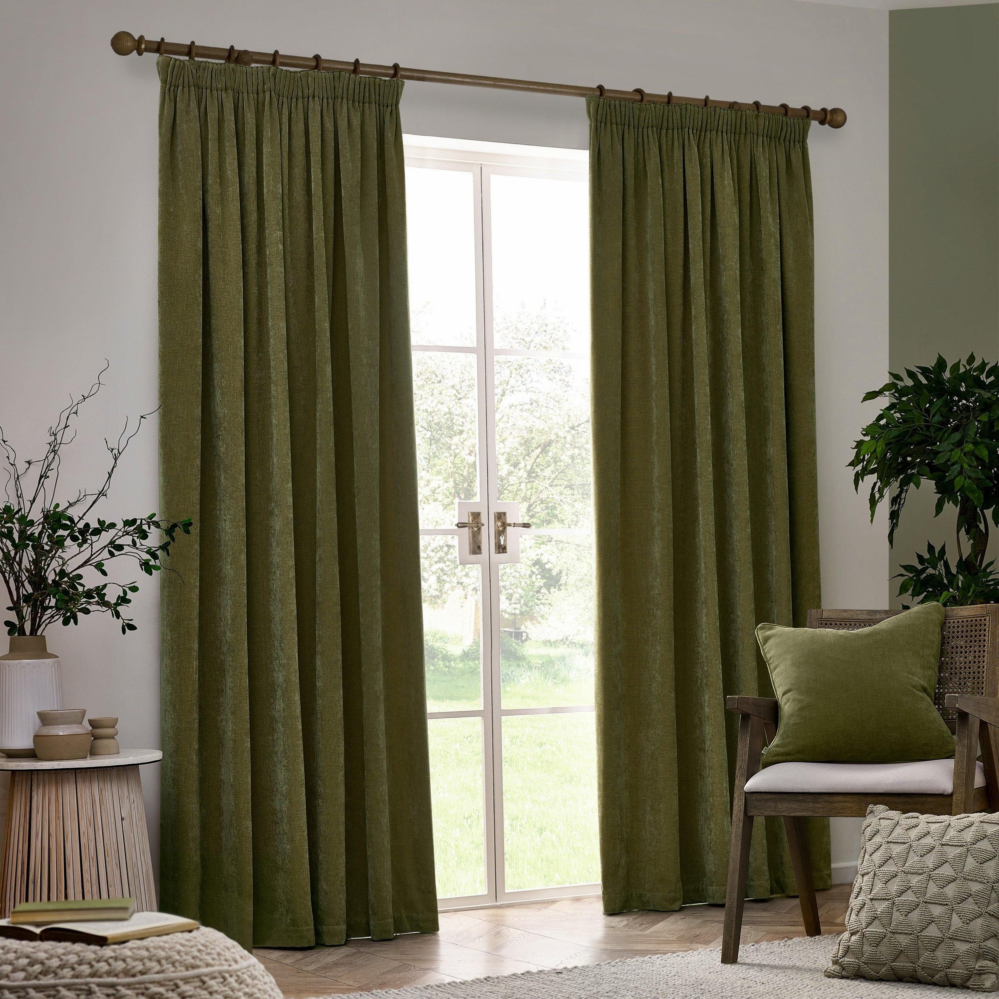 Yard Heavy Chenille Velvet Olive Pencil Pleat Curtains 229 x 137cm - image 3