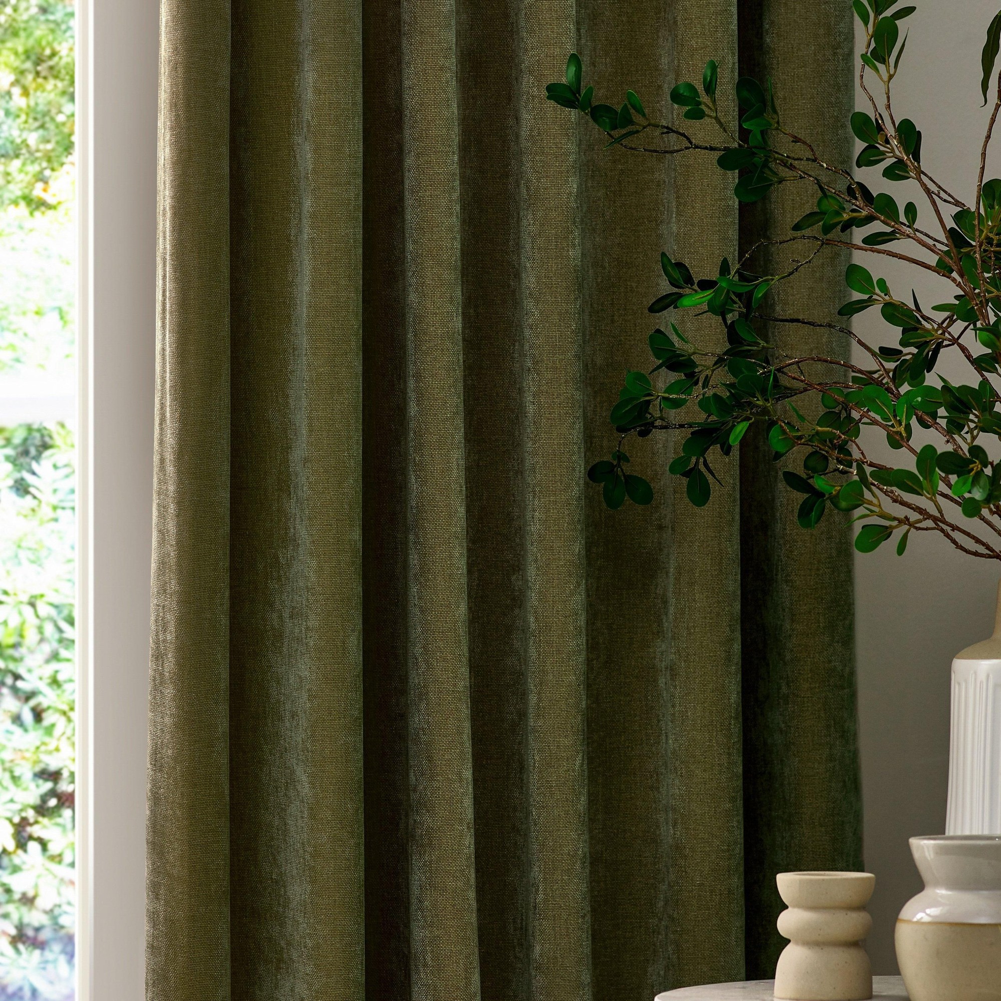 Yard Heavy Chenille Velvet Olive Pencil Pleat Curtains 229 x 137cm - image 4