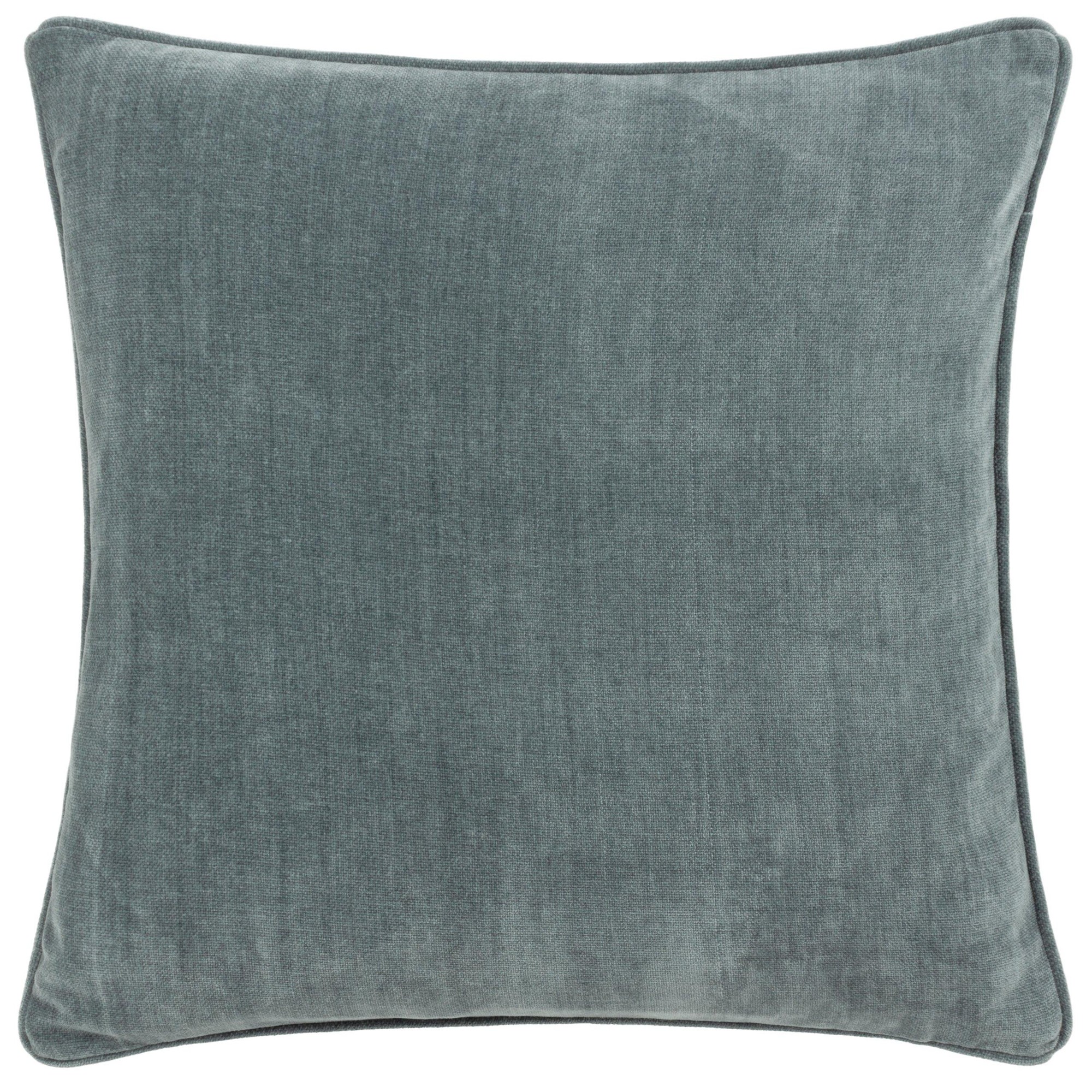Square blue chenille cushion with a soft texture, featuring a piped edge, ideal for outdoor or indoor use, adding a cozy touch to any space.
