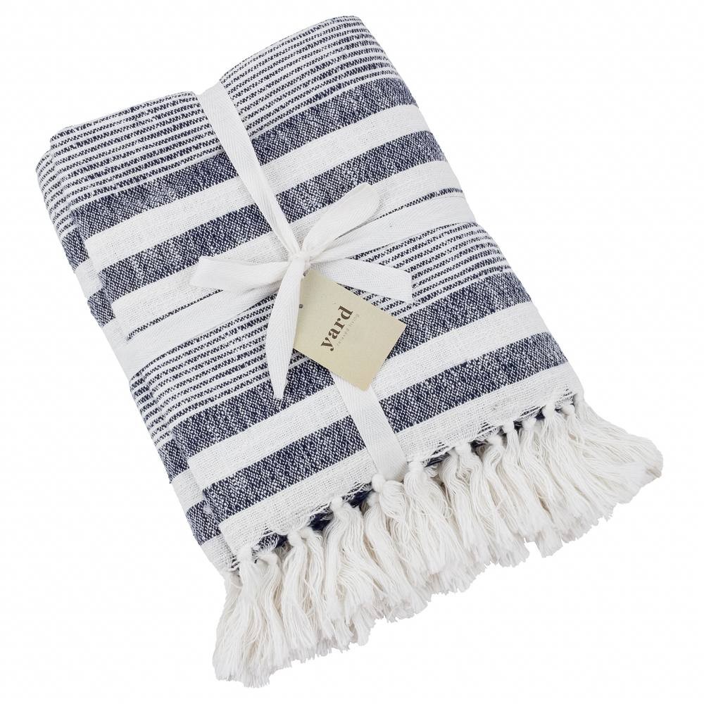 Yard Neela Stripe Fringed Natural and Navy Throw 130 x 180cm - image 2