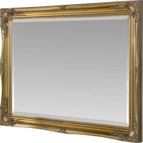 French-style carved mirror with a gold frame, featuring ornate floral details and a smooth reflective surface, measuring 116x90cm.