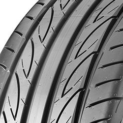 Yokohama Advan Fleva V701 tire featuring a sleek black rubber design with an intricate tread pattern, labeled with size 215/45 R16 90W XL RPB for high performance.