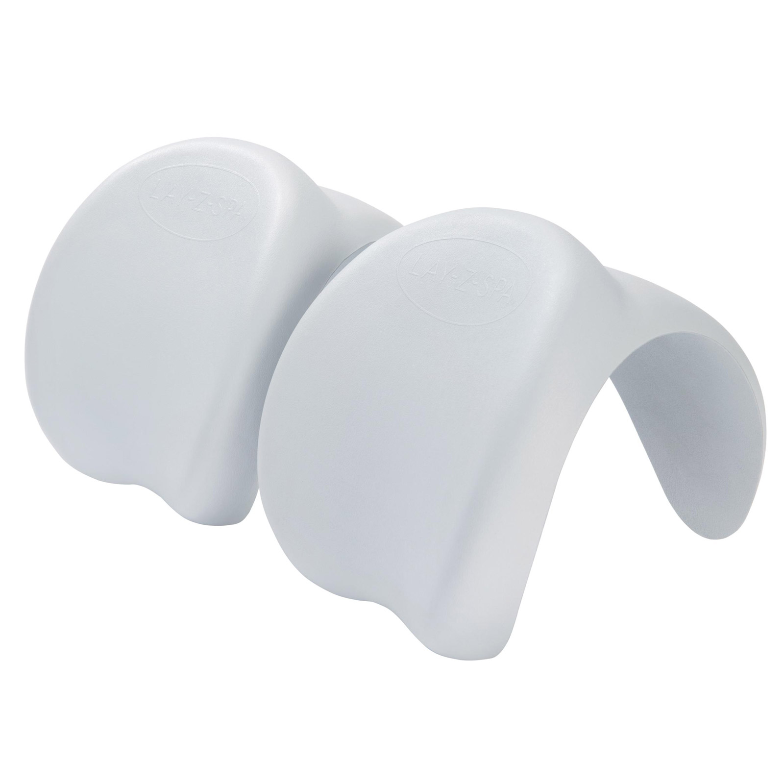 Two white, contoured padded pillows designed for Lay-Z-Spa, featuring a smooth surface and ergonomic shape for added comfort during relaxation.
