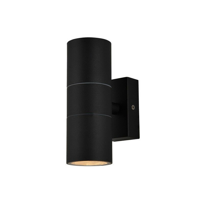 Black cylindrical outdoor wall lamp with an up-and-down light design, made of durable material, featuring an IP65 rating for weather resistance.