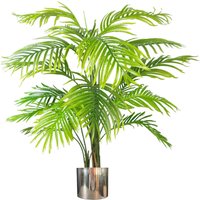 130cm artificial Areca palm tree with lush green fronds in a sleek silver metal planter.