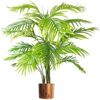 Artificial Areca Palm Tree with lush green fronds in a sleek copper metal planter, 130cm tall.