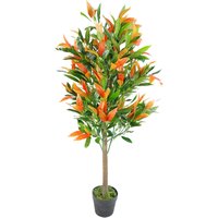 130cm artificial ficus tree with vibrant red and green leaves in a black pot.