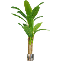 180cm artificial banana tree with large green leaves in a sleek silver metal planter.