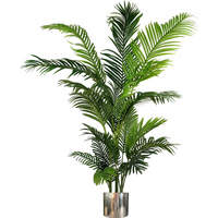 Artificial palm tree with lush green fronds in a sleek silver metal planter, standing 180cm tall.