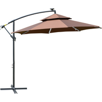 Cantilever banana parasol with double roof, LED solar lights, and crank, in brown by Outsunny.