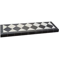 Black and white diamond-patterned 48-inch tiled hearth with tongue, featuring a sleek rectangular design.