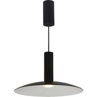 Black 4lite 3K decorative dimmable LED pendant with sleek cylindrical canopy and wide, flat shade.