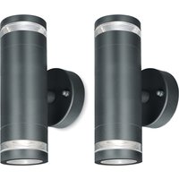 Anthracite cylindrical wall lights, bi-directional design, with clear lens ends, mounted on round bases, 2-pack.