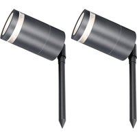 4lite Marinus LED anthracite garden spike lights, cylindrical design with adjustable heads, set of two.